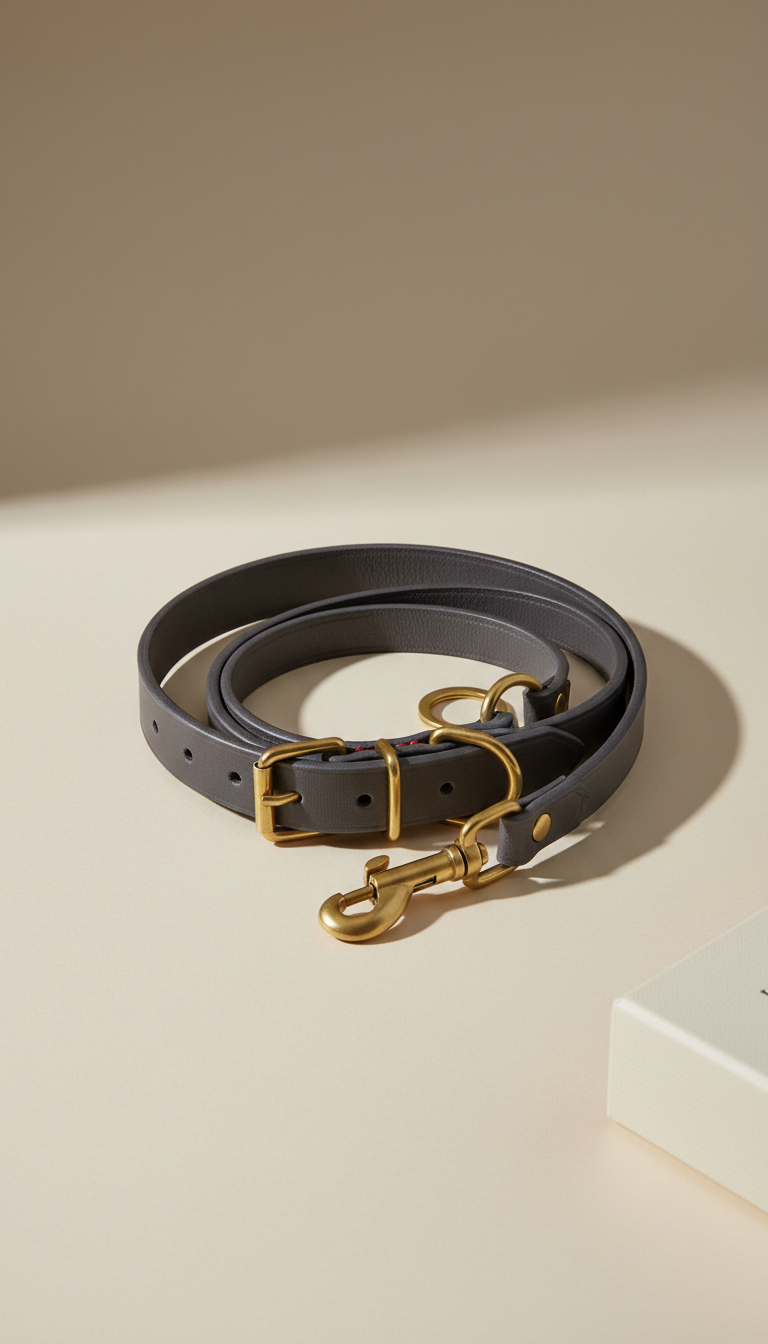 Set collar y correa cuero grafito