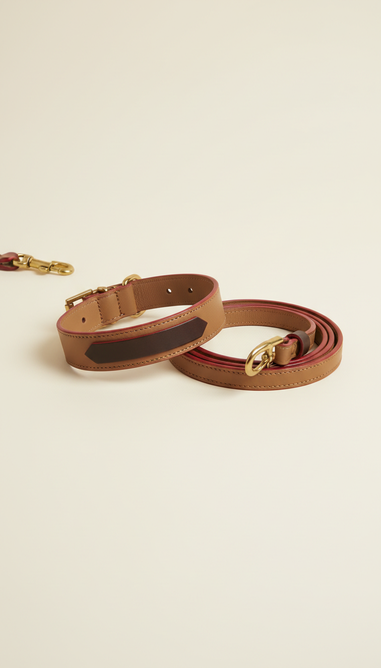Set collar y correa serie artista taupe